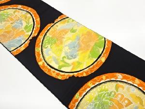 丸に牡丹・蝶模様織出し袋帯